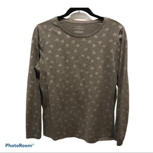 Talbots Long Sleeve Gray Heart Tee Shirt